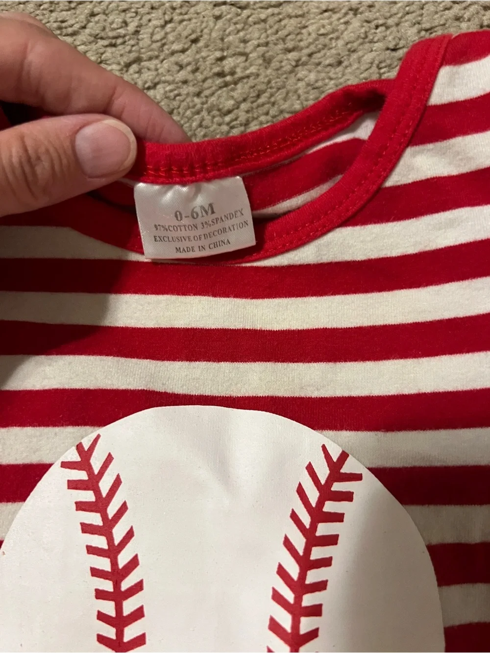 Red & White Striped Baby Romper with Baseball Graphic - Picture 3 of 3
